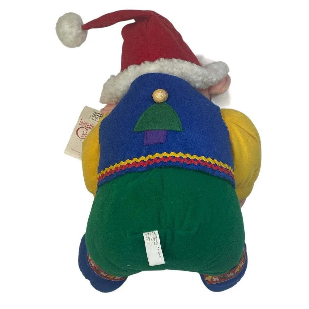 International Silver Co Santa Plush Figure w/ Gift Tag 1990s VTG